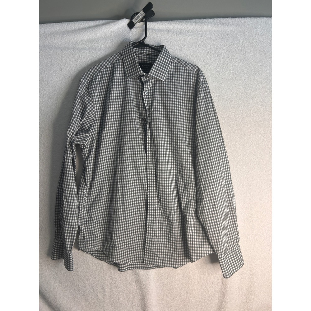 Bugatchi Mens Classic Fit Gingham Button Down Shirt Graphite Grey ok Size M